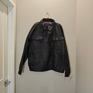 NWOT Fubu Black Grey Heavy Denim Wax Jacket Size XXXL